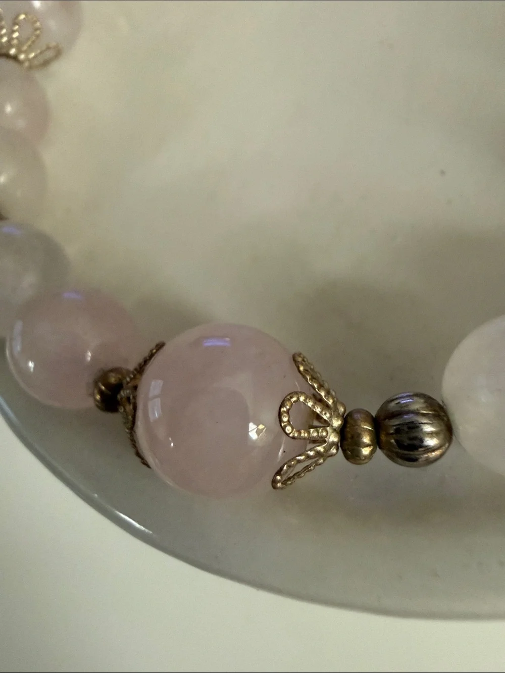 Rose Quartz Beaded Bracelet - Elegant Pink Women's Jewelry untested metal